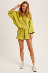 green yellow soft gauze cotton shirt and short set