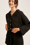 black gauze cotton shirt and short set