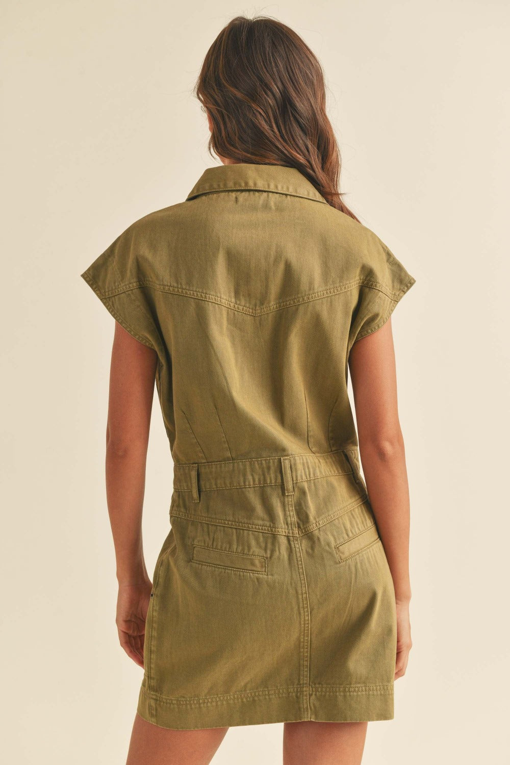 Olive green cargo dress mini dress with copper snap buttons