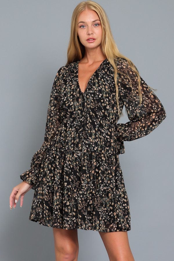 Fall Floral Mini Dress with Long Sleeves