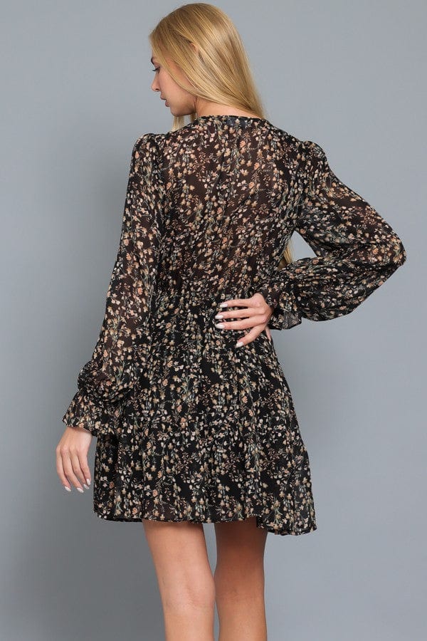 Fall Floral Mini Dress with Long Sleeves