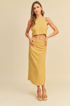 yellow green soft linen tank and skirt set