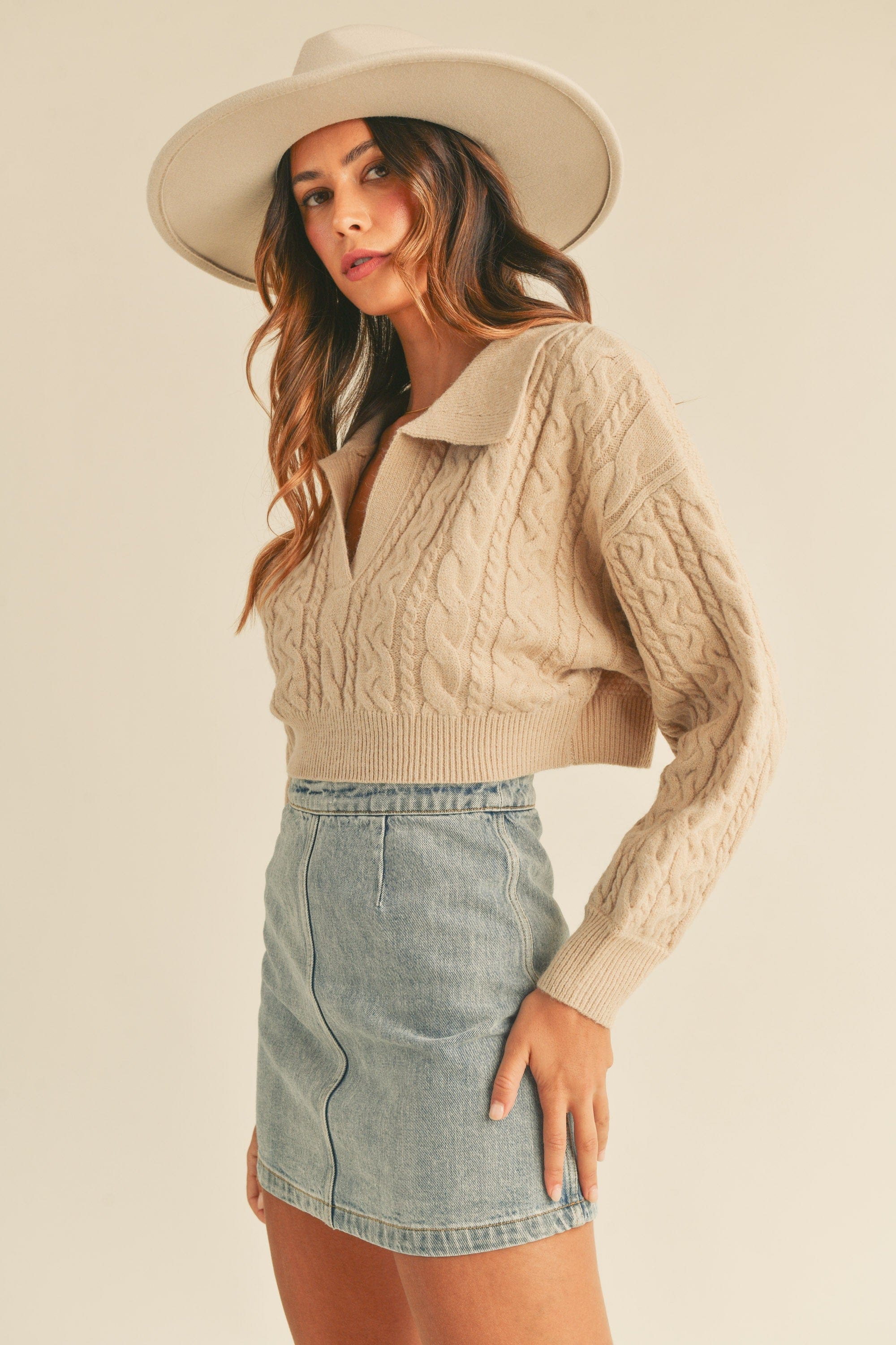 Miou Muse Taupe chunky knit Nantucket Pullover