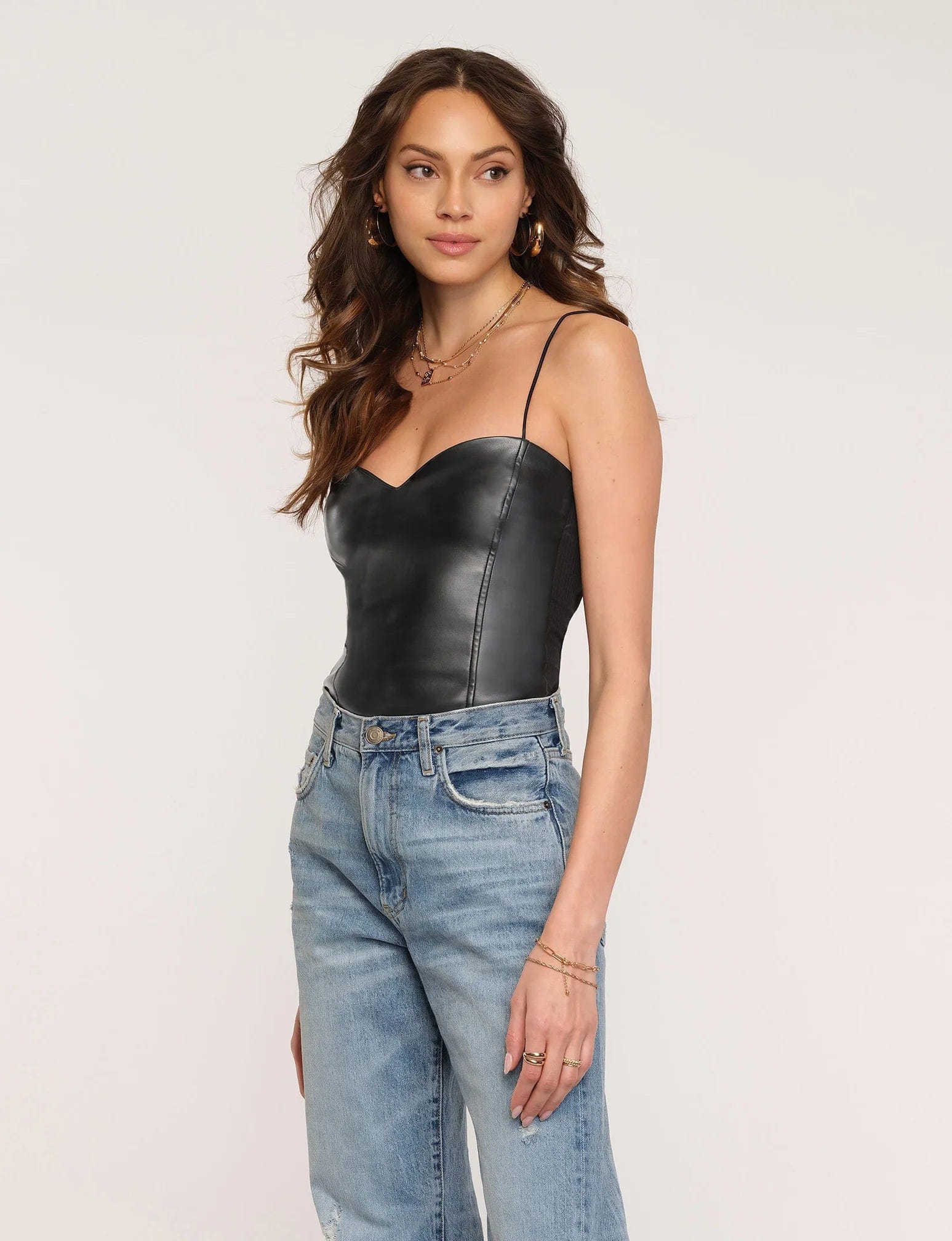 Faux Leather and Ribbed Knit Heartloom Simi Cami in Black