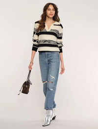 Striped Heartloom Joy Sweater in Ivory and Black