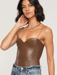Faux Leather and Ribbed Knit Heartloom Simi Cami in Cafe Brown