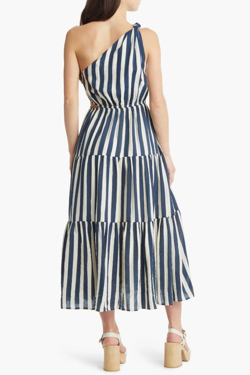 Moon River One Shoulder Cut-Out Tiered Shirred Midi
