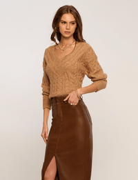 Faux Leather Heartloom Jae Midi Skirt in Mocha Brown